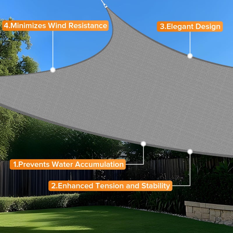 Artpuch Sun Shade Sail, 16'X16'X16' Light Grey Triangle Curved Edged Commercial Grade 185GSM Permeable Outdoor Shade Cloth for Deck, Backyard, Patio (Custom Sizes Made) - Image 4